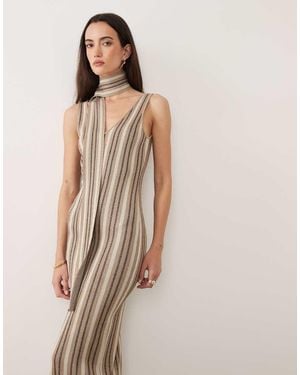 Pretty Lavish Tierra Sparkle Stripe Knit Maxi Dress With Scarf - Natural