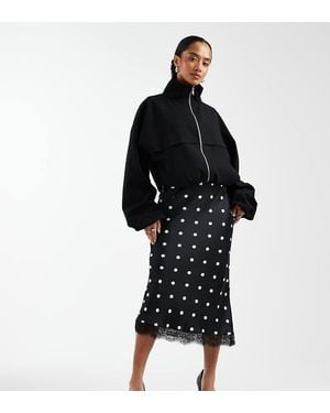 New Look Polka Dot Lace Trim Satin Midi Skirt - Black