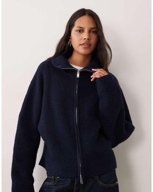 Miss Selfridge Chunky Ribgebreid Vest Met Rits En Batwingmouwen - Blauw