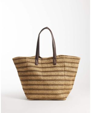 ASOS Oversized Straw Tote Bag With Pu Straps - Natural