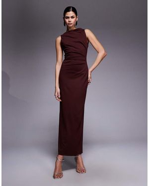 ASOS Slash Neck Ruched Midi Dress - Purple