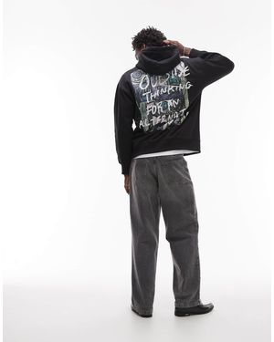 TOPMAN Oversized Fit Hoodie With Front And Back Outside Thinking Print - Black