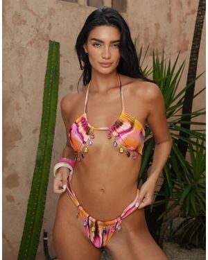 Moda Minx X Zoe Servini High Leg Bikini Bottom With Beaded Detail - Green