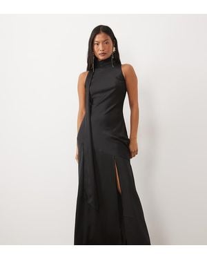 TFNC London Chiffon High Neck Sleeveless Thigh Split Maxi Dress - Black