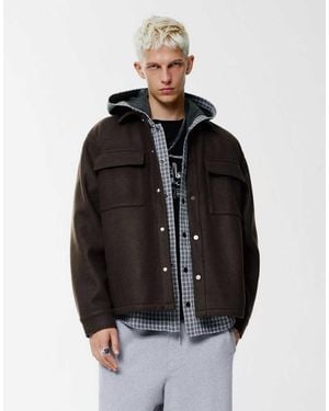 Pull&Bear Cloth Overshirt With Pockets - Black