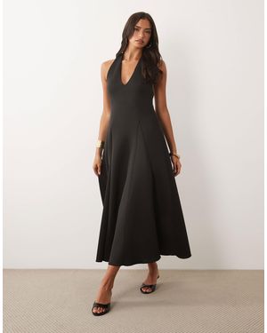 ASOS Plunge Neck Structured Full Skirt Midi Dress - Black