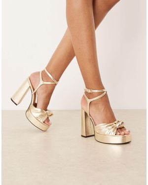 ASOS Wide Fit Nutshell Knotted Platform Block Heel Sandals - Natural