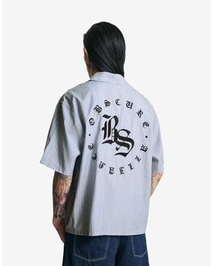 Bershka Camicia A Maniche Corte Ricamata Denim - Bianco
