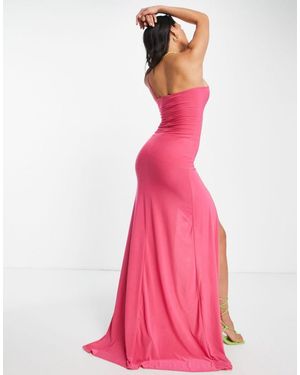 Femme Luxe Asymmetric One Strap Maxi Dress With Train And Thigh Spilt - Pink