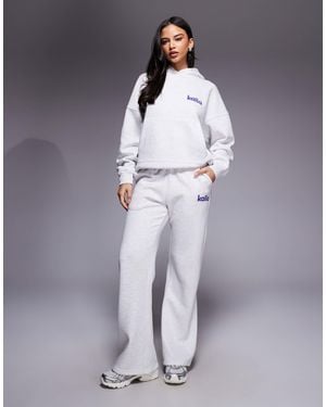 Kaiia Cotton Rich Star Logo Graphic Wide Leg Joggers - Blue