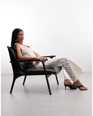 TRUE RELIGION Mid Rise Crochet Detail Flare Jeans - White