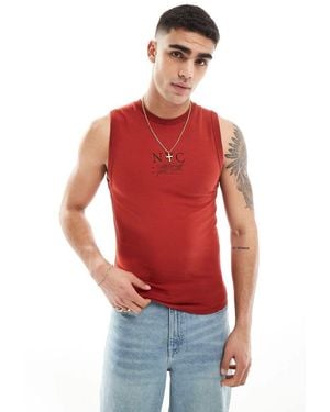 ASOS Canotta Attillata Rossa Con Stampa Sul Petto - Rosso