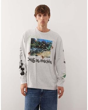 Deus Ex Machina Camiseta Blanca De Manga Larga Con Estampados Posicionales Migration De - Gris