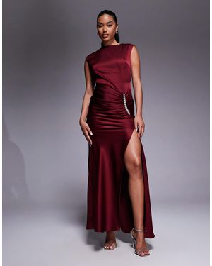 Jarlo Embellished Satin Midaxi Dress With Thigh Split - Purple