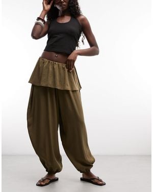 ASOS Balloon Pants With Skirt Overlay Detail - Green