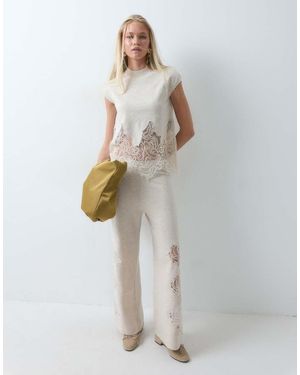 ASOS Compact Knit Lace Trim Trouser Co-Ord - White