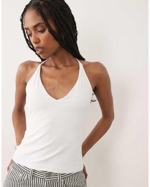 Abercrombie & Fitch V-neck Seamless Halter Top With Built - White