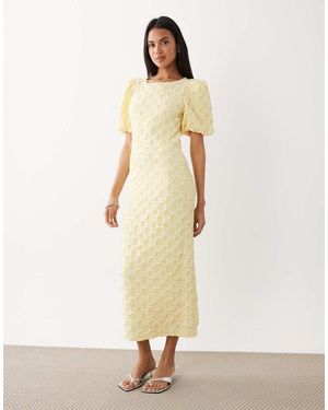 Y.A.S Volume Sleeve Textured Maxi Dress - Natural