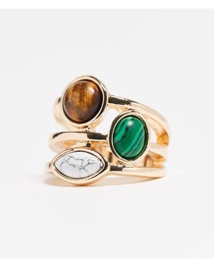 ASOS Bague avec pierres semi-précieuses fantaisie - et multicolore - Métallisé