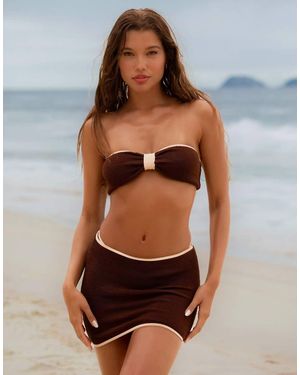 Moda Minx Minifalda Playera Marrón Con Ribetes En Contraste De Tejido Efecto Rugoso De X Agnes Pimentel