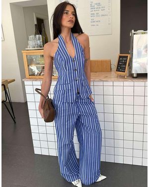 Labelrail X Barbara Ines Stripe Wide Leg Trousers Co-ord - Blue