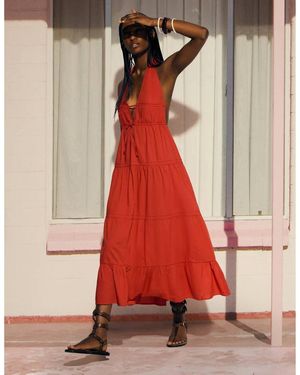 Bershka Halterneck Tiered Maxi Dress