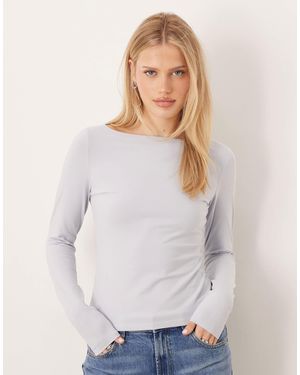 Mango Cotton Rich Boat Neck Long Sleeve Top - White