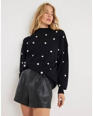 River Island Stud Embellished High Neck Jumper - Blue