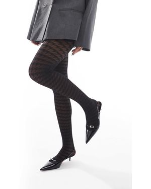 Lindex 40 Denier Houndstooth Pattern Tights - Black