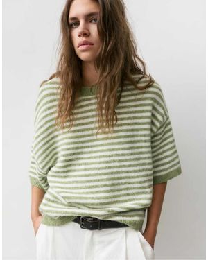 Pull&Bear Striped Short Sleeve Jumper - Green