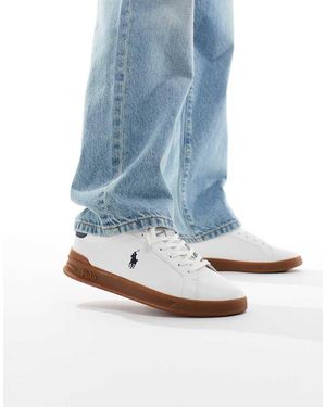 Polo Ralph Lauren Heritage Court Leather Suede Mix Trainers With Gum Sole - Blue