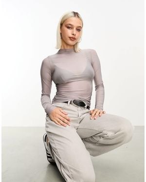 Weekday Allison Mock Neck Long Sleeve Top - Gray