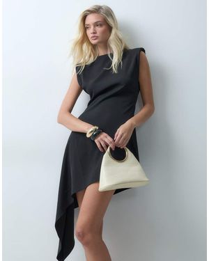 Gina Tricot Asymmetric Hem Mini Dress With Shoulder Pads - Black