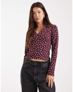 Miss Selfridge Long Sleeve Polo Top - Red