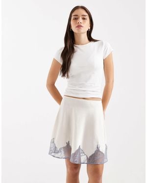 ASOS Scalloped Lace Hem Satin Co-ord Mini Skirt - White