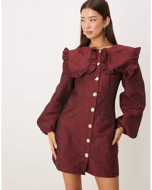 Ghospell Mini Jurk Met Oversized Kraag En Ballonmouwen - Rood