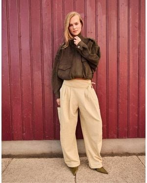 Stradivarius Cargo Trousers With Waist Detail - Natural