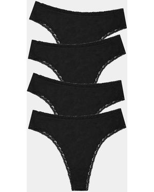 Stripe & Stare High Waisted Thong Four Pack - Black