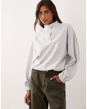 ASOS Mandarin Collar Long Sleeve Sweatshirt - Grey