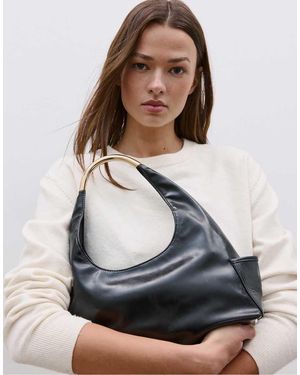 Stradivarius Mini Shoulder Bag With Metallic Handle - Grey