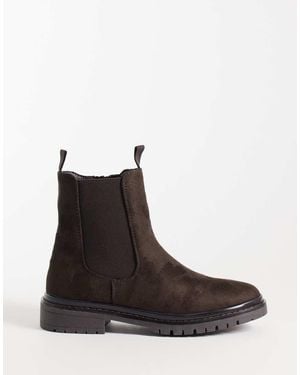 New Look Botines Chelsea De Ante Sintético Con Suela Gruesa En Oscuro - Marrón