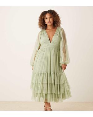 Lace & Beads Plus Vestido De Dama De Honor Midi De Manga Larga Madison De - Verde
