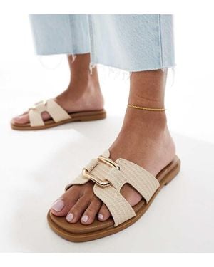 New Look Metal Detail Raffia Sandal - White