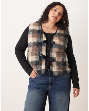 ASOS Asos Design Curve Borg Fleece Vest With Check Design And Bow Design - Black