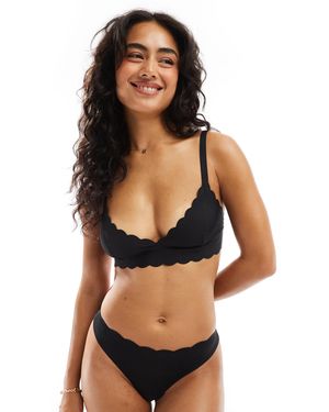 Brave Soul Jersey Scalloped Detail Triangle Bra - Black