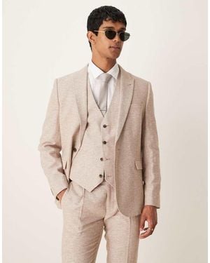 ASOS Linen Cotton Blend Slim Suit Jacket - Natural