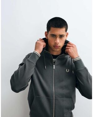 Fred Perry Felpa Con Cappuccio E Chiusura Con Zip - Grigio