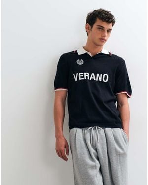 ASOS Relaxed Knitted Polo With Print - White