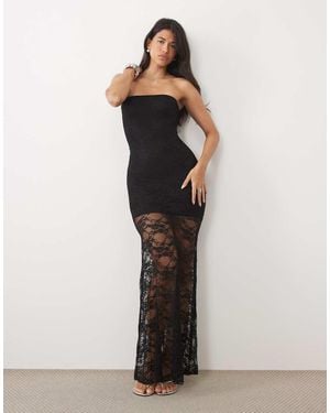 Kaiia Exclusive Double Layered Slinky Lace Bandeau Sheer Hem Maxi Dress - Blue