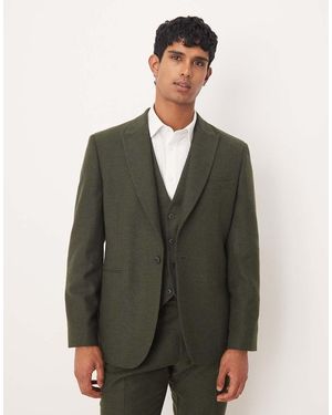 ASOS Slim Herringbone Suit Jacket With Wool - Green
